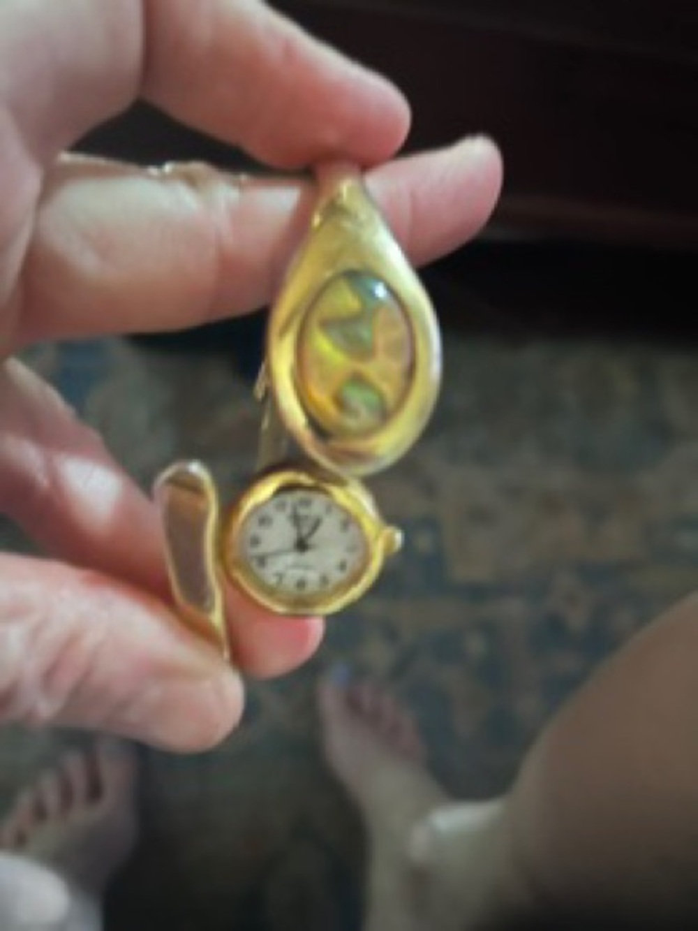 Geneva Vintage Bracelet w/Quartz Hidden Watch, Gold Tone, Abalone Shell Dial - Picture 6 of 9